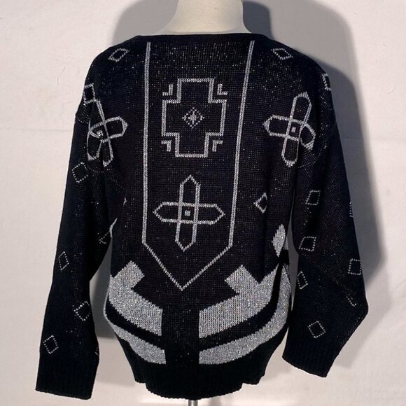 Vintage Paris Star Black Silver Knit Crew Neck Sweater S - Picture 4 of 9
